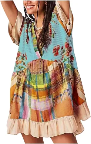 Loose Fit Plus Size for Women Fall Summer Long Beach Boho Hawaiian Tropical Dresses Sun Dresses Women 2025 Trendy