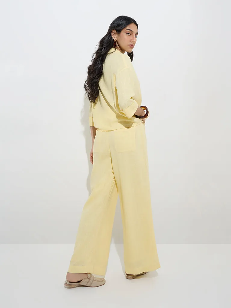 LOV Yellow High-Rise Linen-Blend Trousers