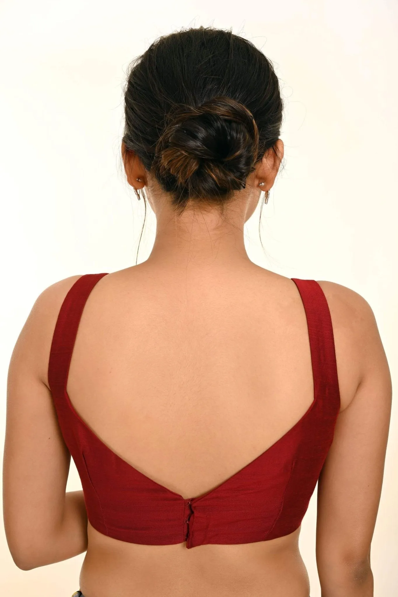 Maroon Sleeveless Pure Raw Silk Blouse with Sweetheart Neckline