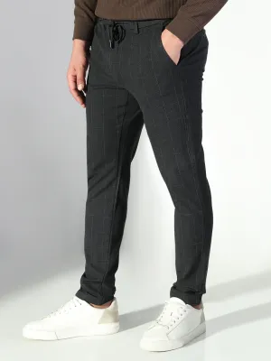 Men Black Checked Slim Fit Trousers