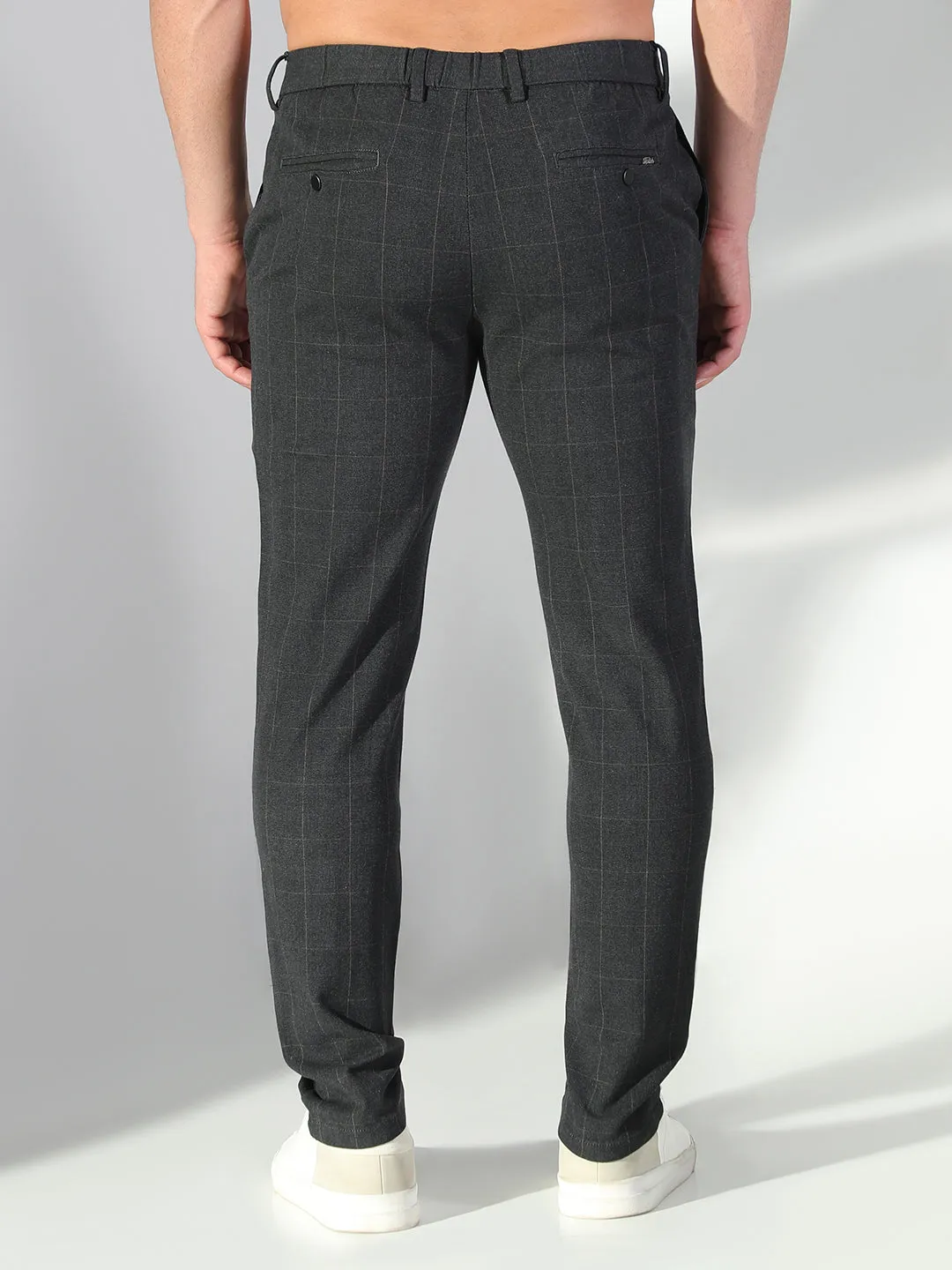 Men Black Checked Slim Fit Trousers