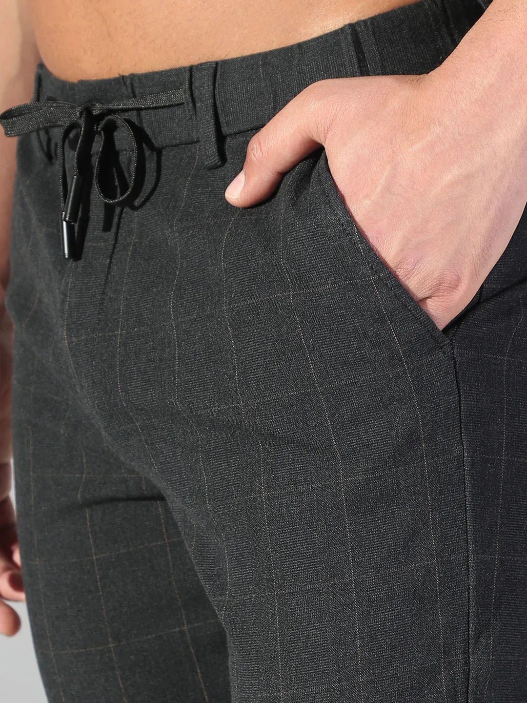 Men Black Checked Slim Fit Trousers