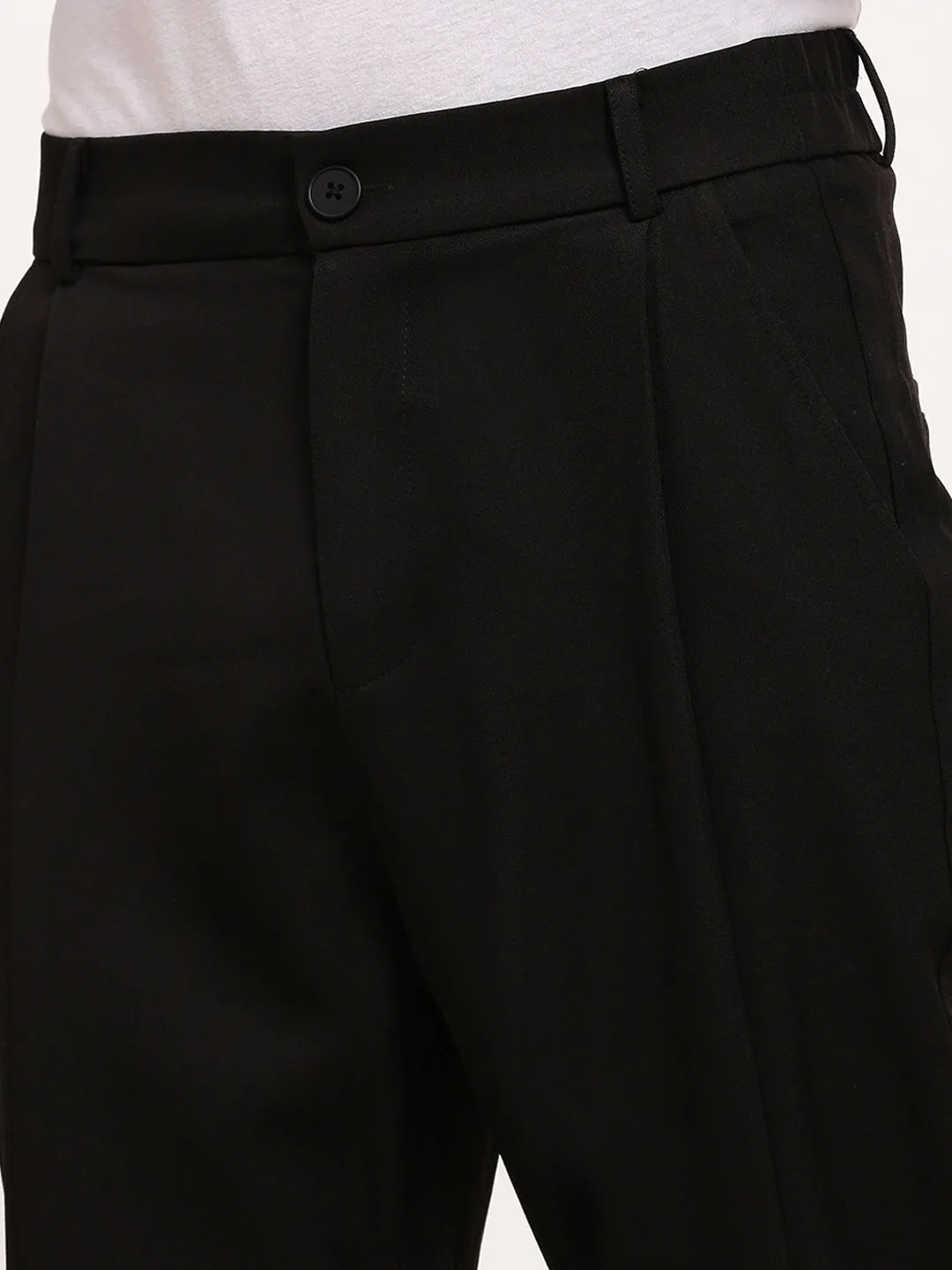 Men Black Solid Slim Fit Trousers