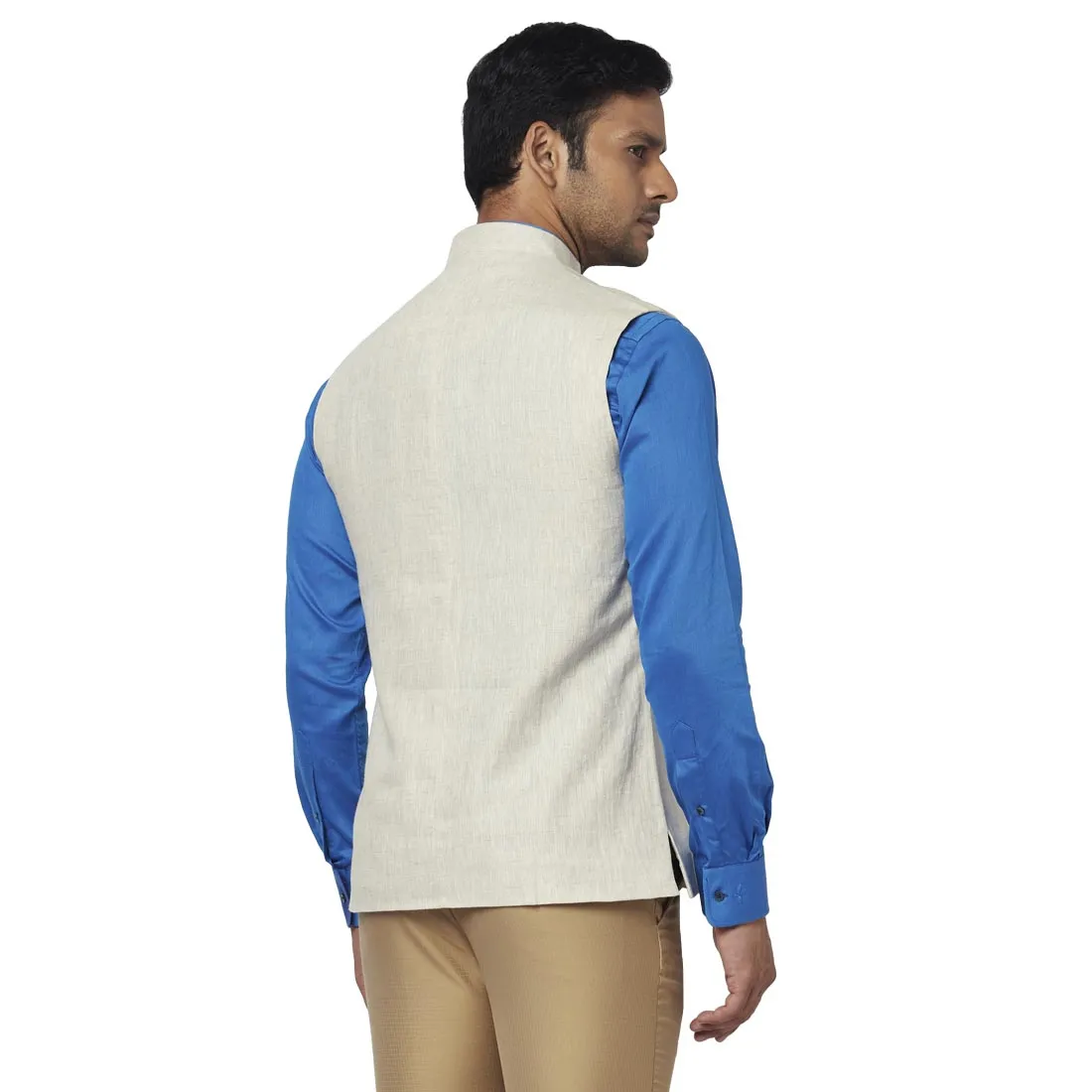 Men Fawn Slim Fit Plain Linen Waist Coat