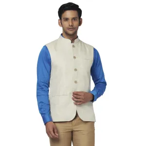 Men Fawn Slim Fit Plain Linen Waist Coat