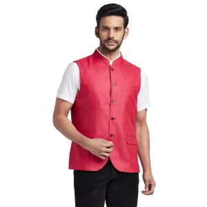 Men Red Solid Linen Waist Coat