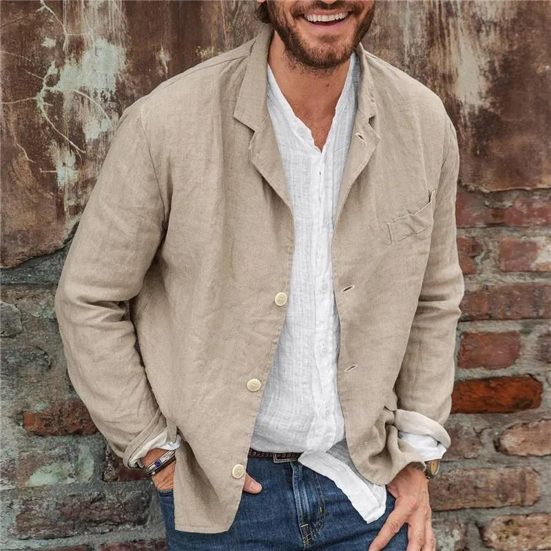 Mens Blazer  Cotton Linen Blend  Relaxed Fit  Long Sleeve Lightweight Casual
