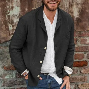Mens Blazer  Cotton Linen Blend  Relaxed Fit  Long Sleeve Lightweight Casual