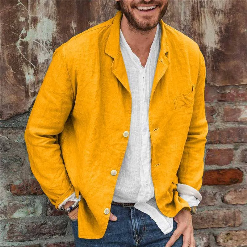 Mens Blazer  Cotton Linen Blend  Relaxed Fit  Long Sleeve Lightweight Casual
