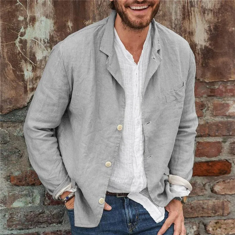 Mens Blazer  Cotton Linen Blend  Relaxed Fit  Long Sleeve Lightweight Casual