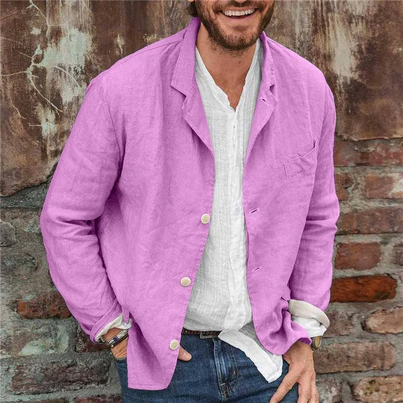 Mens Blazer  Cotton Linen Blend  Relaxed Fit  Long Sleeve Lightweight Casual