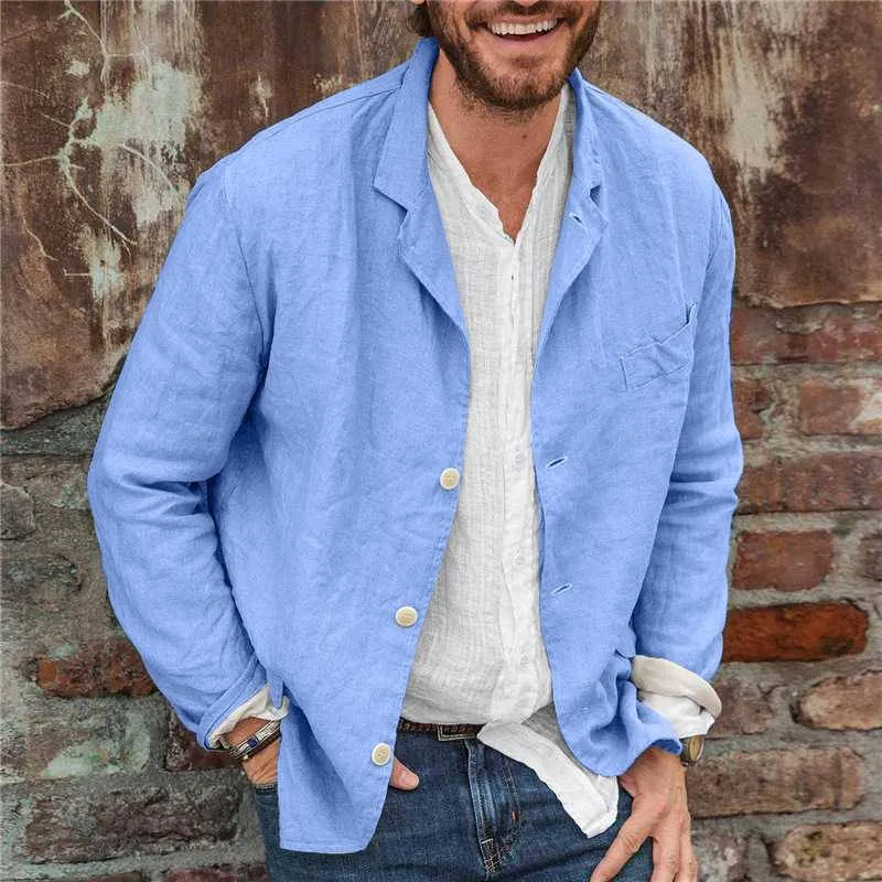 Mens Blazer  Cotton Linen Blend  Relaxed Fit  Long Sleeve Lightweight Casual
