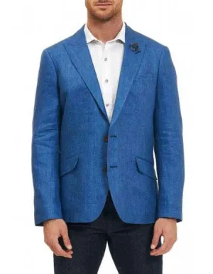 Mens Lightweight Blazer - Men's Blue 100% Linen Designer Fashion Dress Casual Blazer