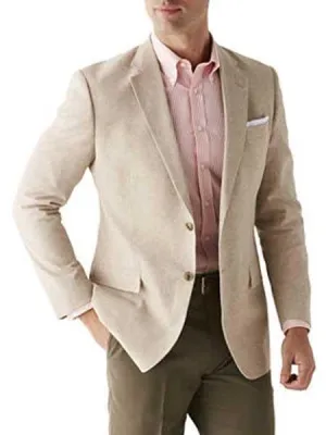 Mens Lightweight Blazer - Men's Sand Linen Cotton 2 Button Sport Coat Long Sleeves Classic Fit Blazer