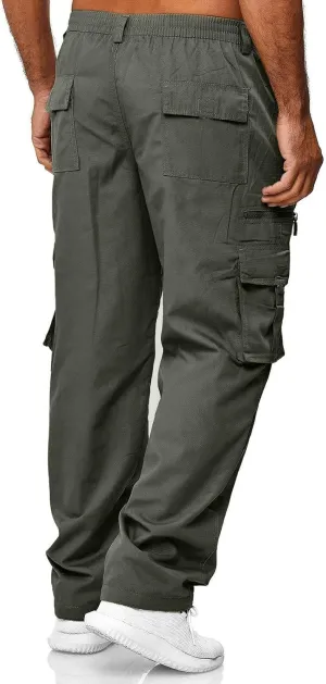 Men's Long Solid Color Cargo Pants Elastic Waistband Trousers Men's Jogger Pants Men's Slim-Fit Stretch Cargo Pant