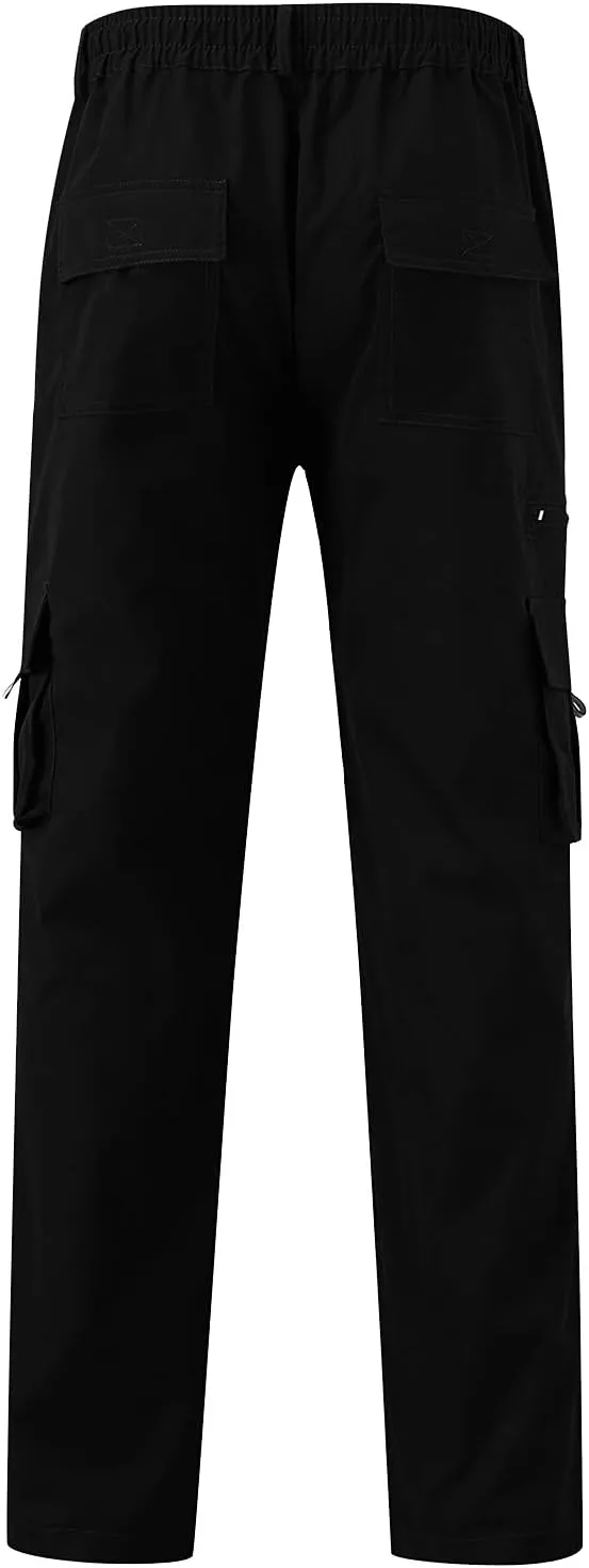 Men's Long Solid Color Cargo Pants Elastic Waistband Trousers Men's Jogger Pants Men's Slim-Fit Stretch Cargo Pant