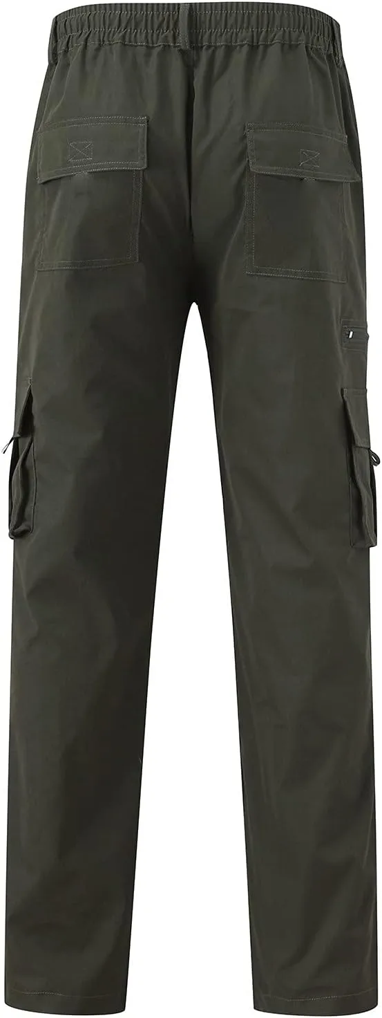 Men's Long Solid Color Cargo Pants Elastic Waistband Trousers Men's Jogger Pants Men's Slim-Fit Stretch Cargo Pant