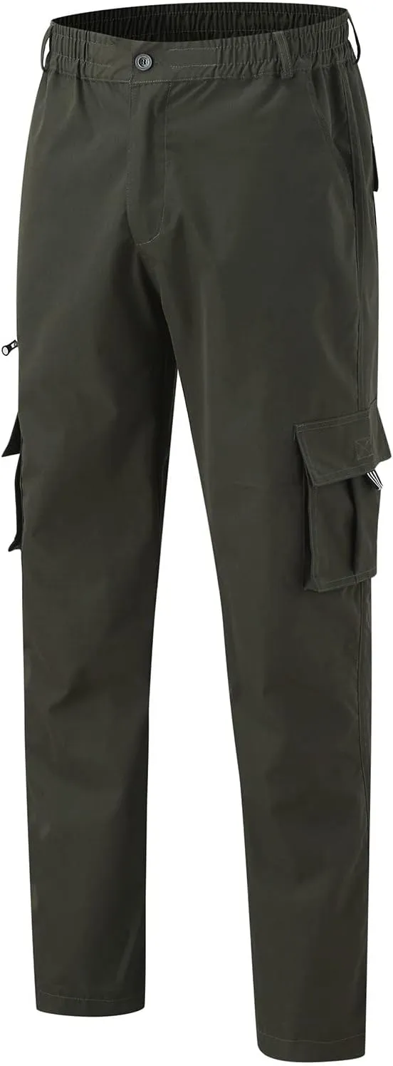 Men's Long Solid Color Cargo Pants Elastic Waistband Trousers Men's Jogger Pants Men's Slim-Fit Stretch Cargo Pant