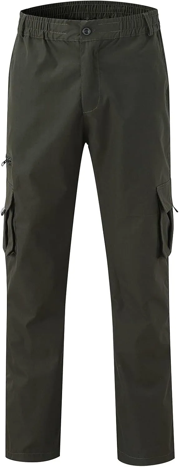 Men's Long Solid Color Cargo Pants Elastic Waistband Trousers Men's Jogger Pants Men's Slim-Fit Stretch Cargo Pant