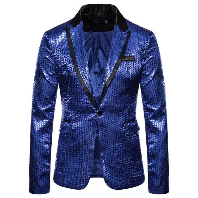 Men's Sequin Blazer Casual Slim Fitness Formal One Button Office Suit Blazer Coat Sequins Suit Jacket
