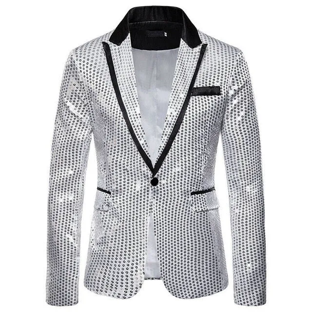 Men's Sequin Blazer Casual Slim Fitness Formal One Button Office Suit Blazer Coat Sequins Suit Jacket