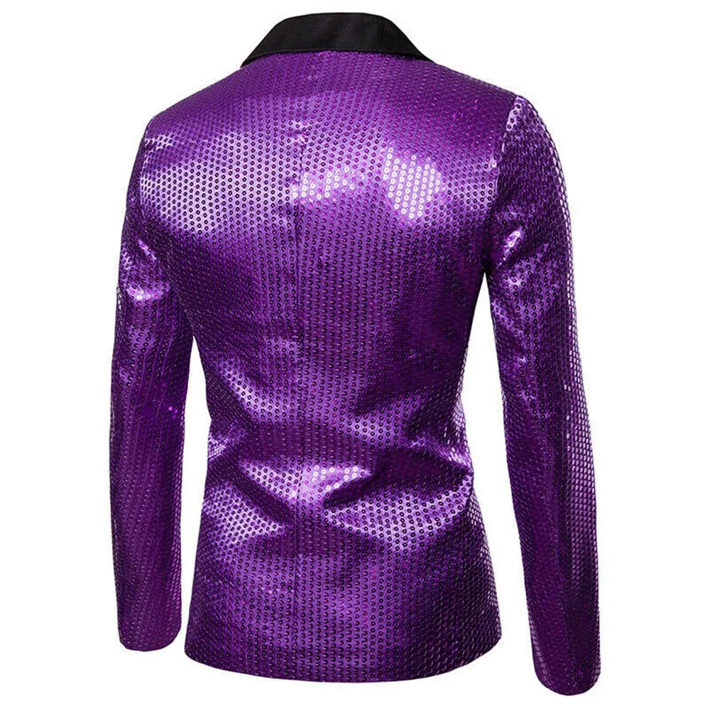 Men's Sequin Blazer Casual Slim Fitness Formal One Button Office Suit Blazer Coat Sequins Suit Jacket