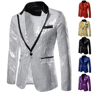 Men's Sequin Blazer Casual Slim Fitness Formal One Button Office Suit Blazer Coat Sequins Suit Jacket