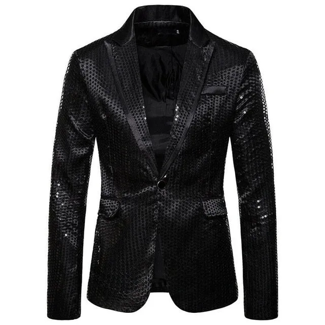 Men's Sequin Blazer Casual Slim Fitness Formal One Button Office Suit Blazer Coat Sequins Suit Jacket