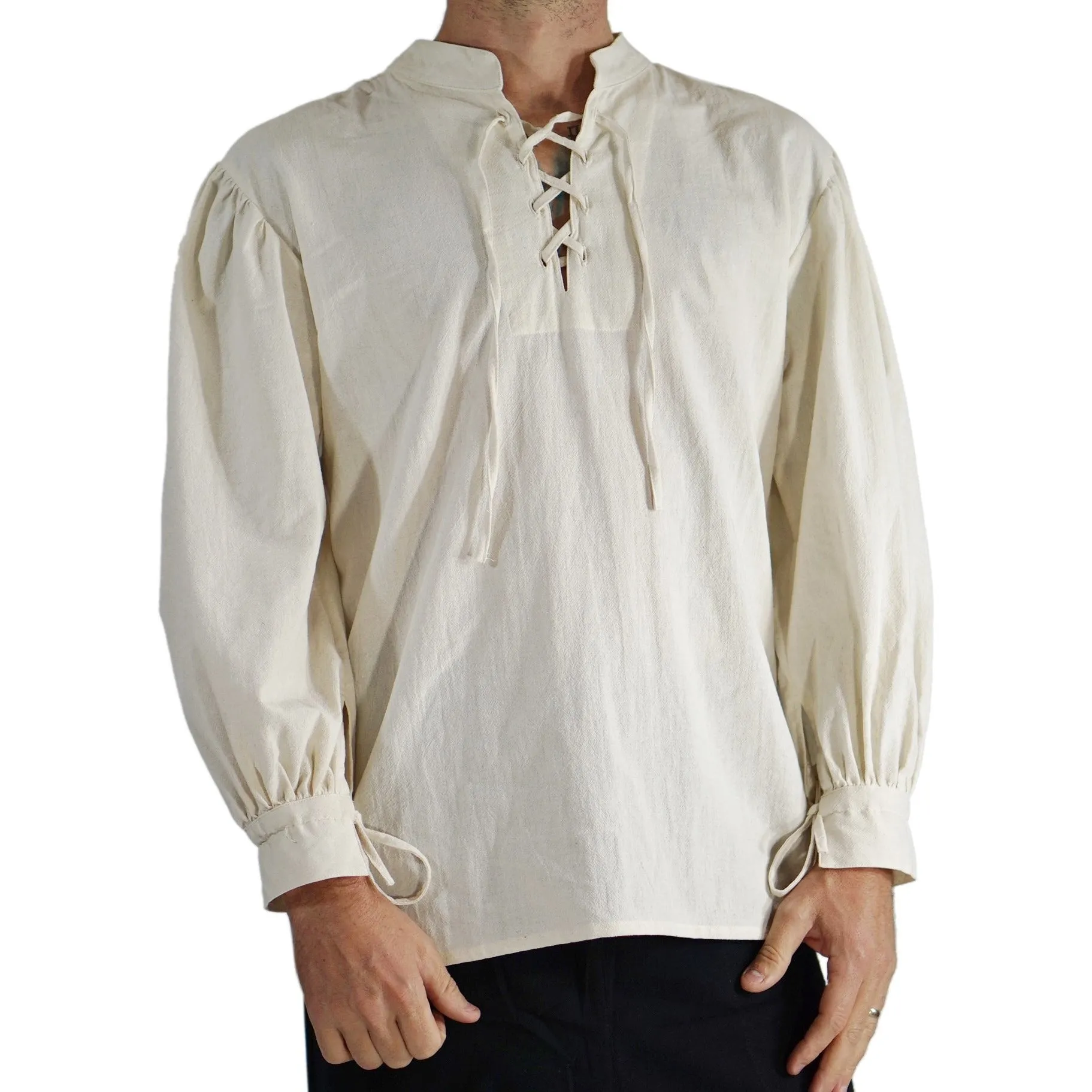 'Merchant' Renaissance Shirt, High Collar - Cream