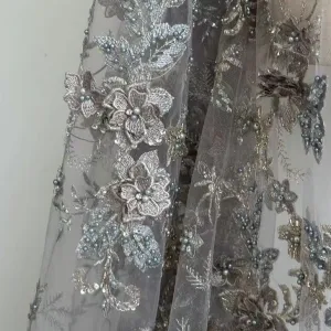 Metallic 3D Floral Embroidered Lace Fabric