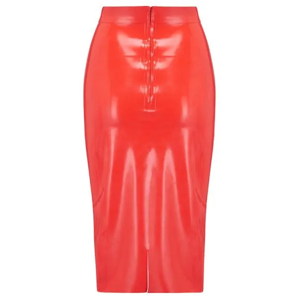 Midi Latex Skirt - Red -