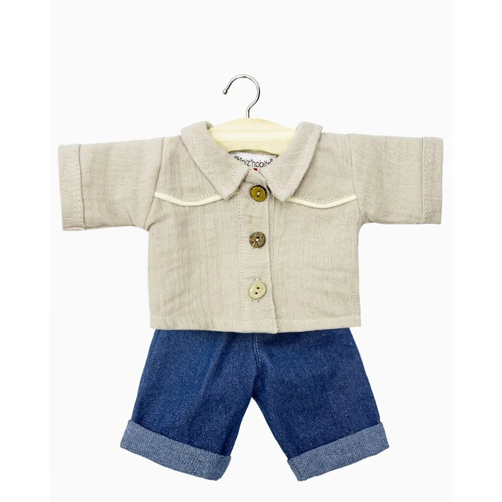 Minikane Clothing for 34cm Gordis Dolls -Pebble Western shirt and blue Boyfriend jeans set