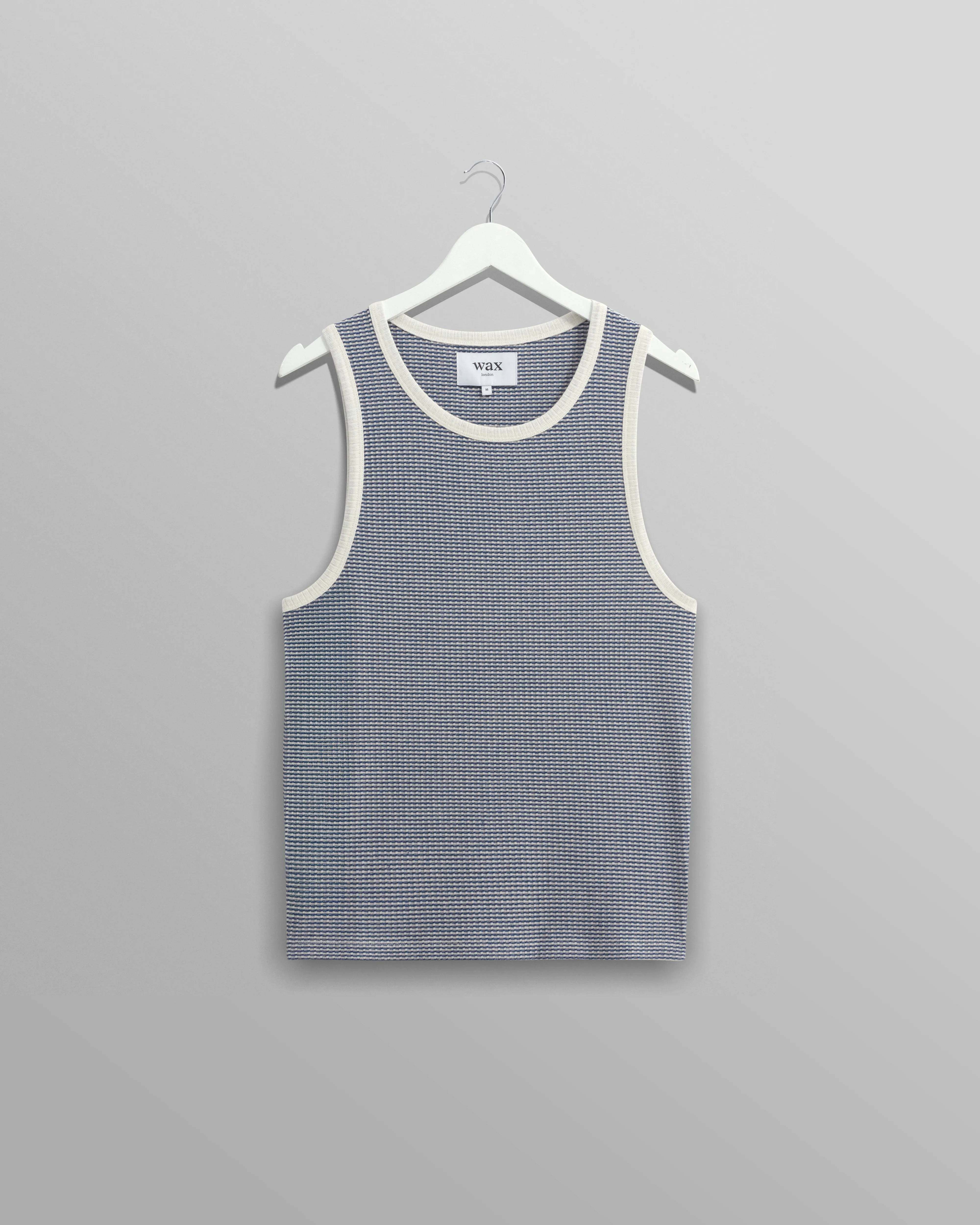 Montague - Blue And Ecru Striped Ribbed Organic Cotton Vest