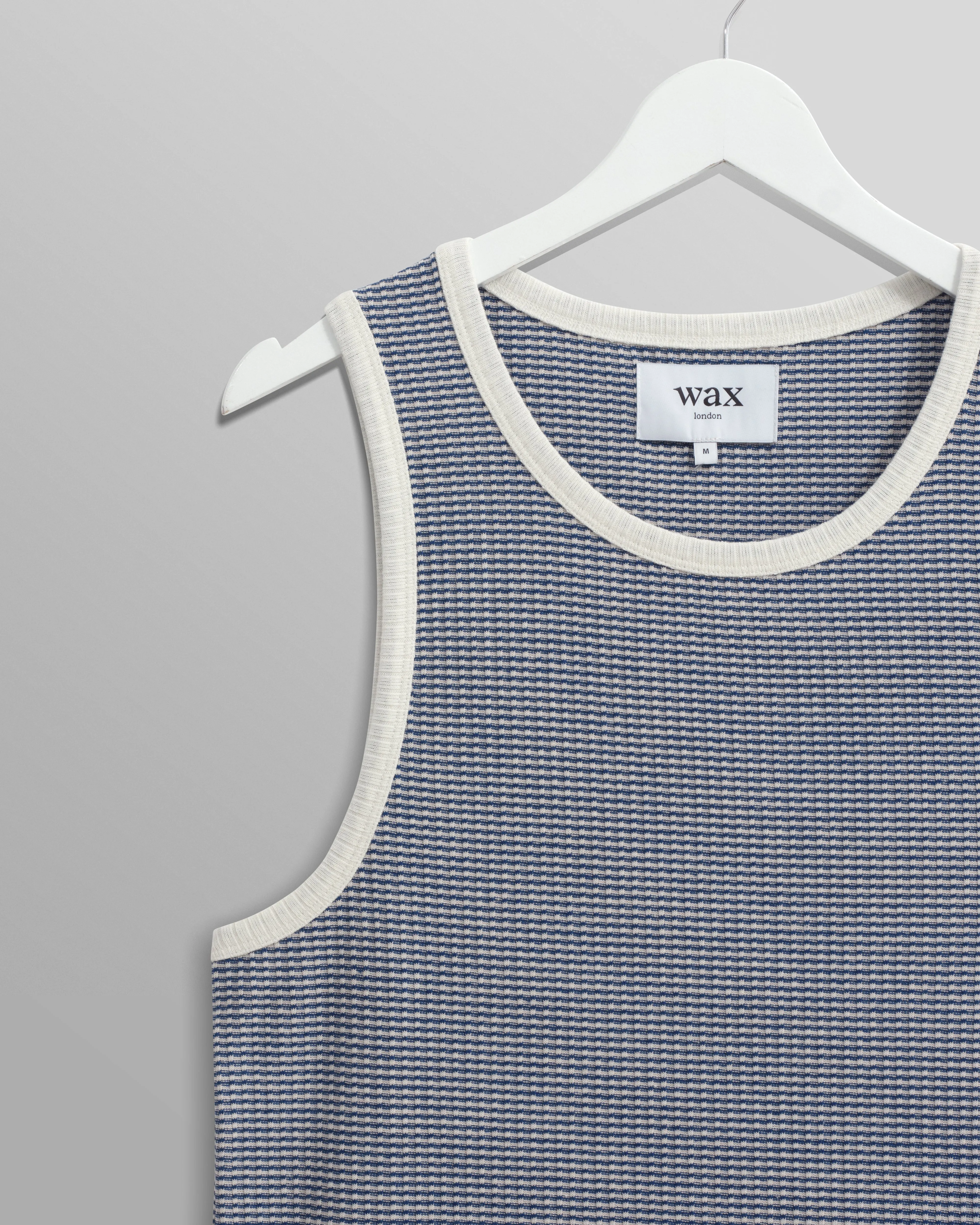 Montague - Blue And Ecru Striped Ribbed Organic Cotton Vest