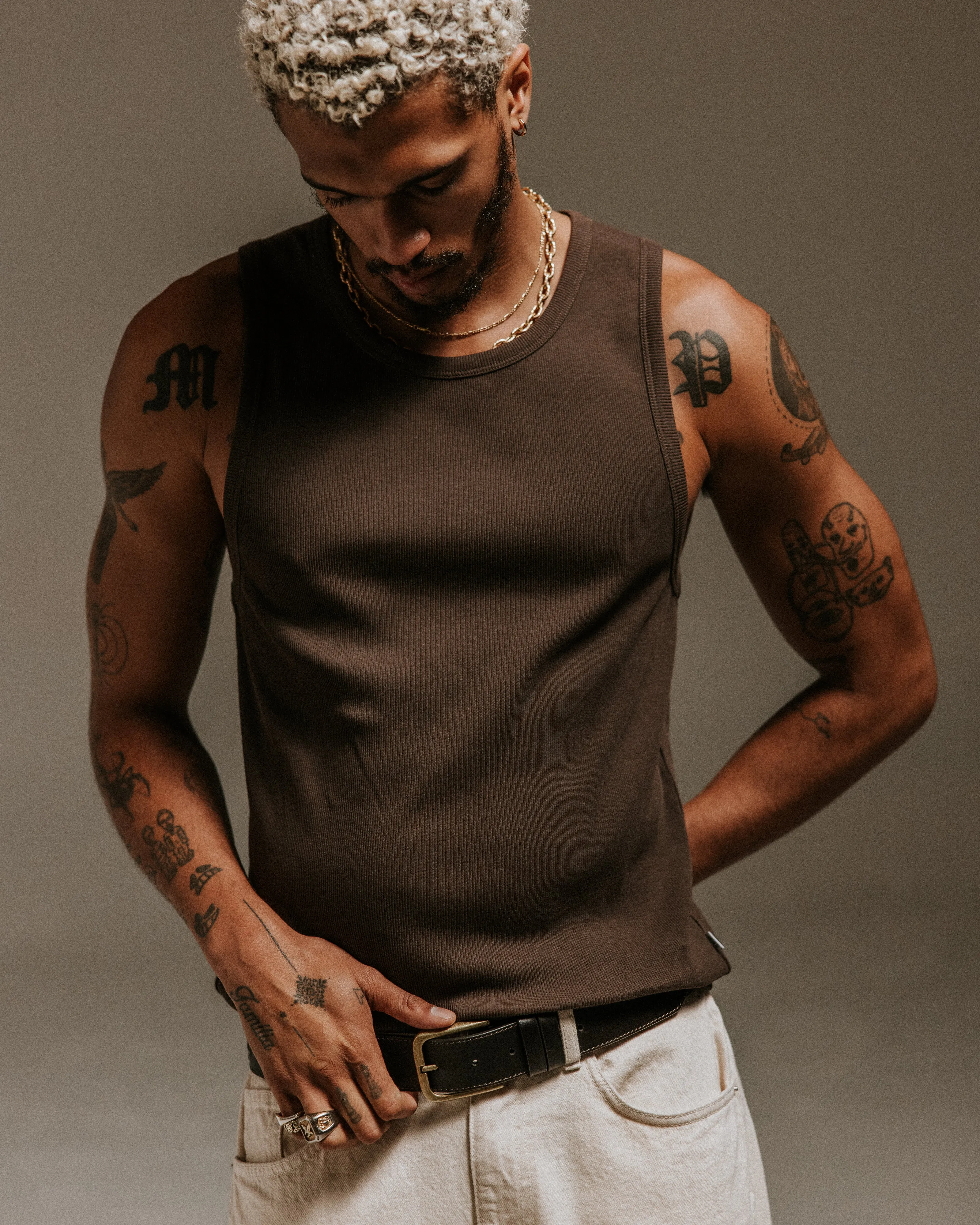 Montague - Brown Ribbed Organic Cotton Vest