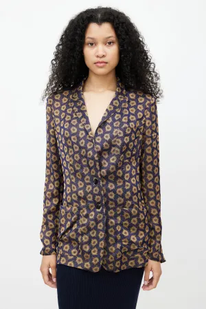 Navy & Gold Jacquard Floral Lightweight Blazer