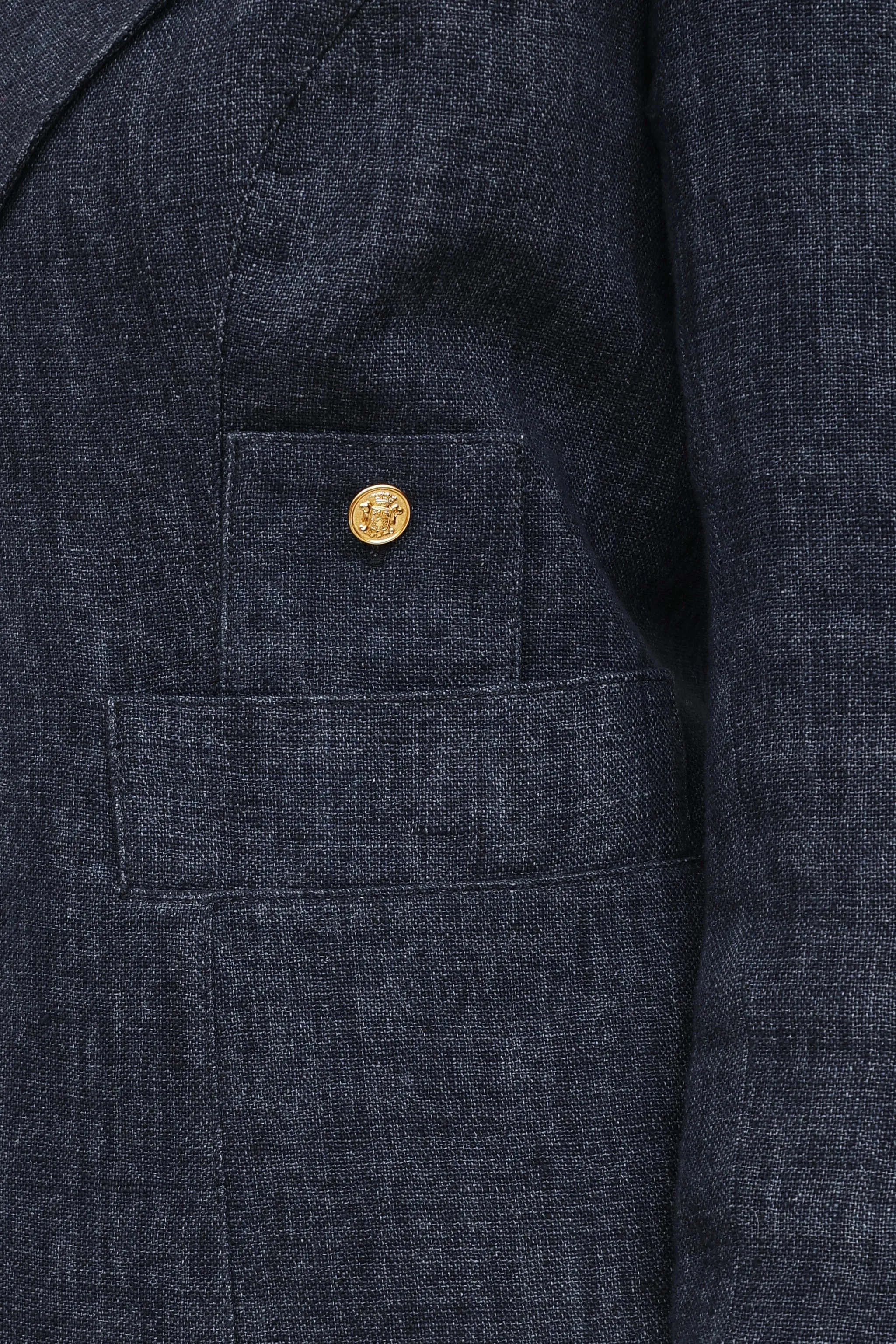 Navy Linen Button Blazer