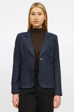 Navy Linen Button Blazer