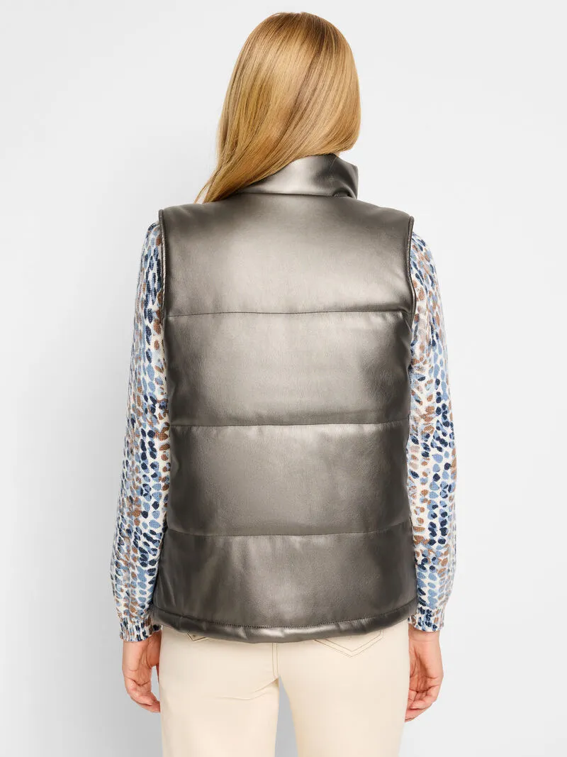 Nic   Zoe Metallic Faux Leather Puffer Vest