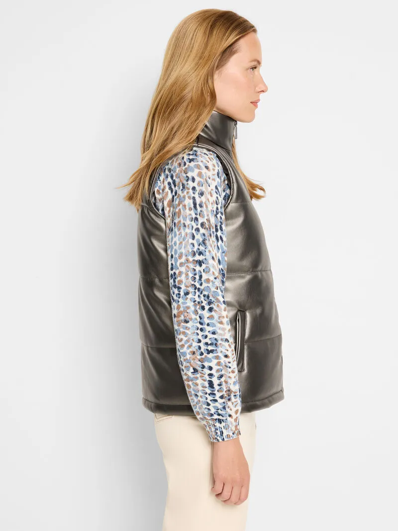 Nic   Zoe Metallic Faux Leather Puffer Vest