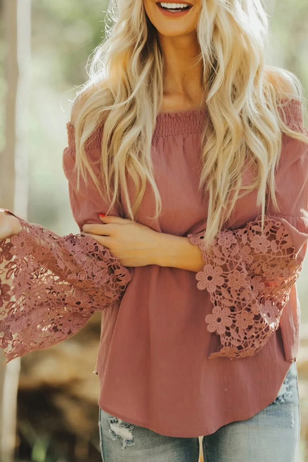 Off Shoulder Crochet Hem Top