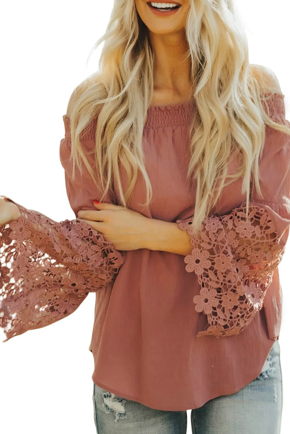 Off Shoulder Crochet Hem Top