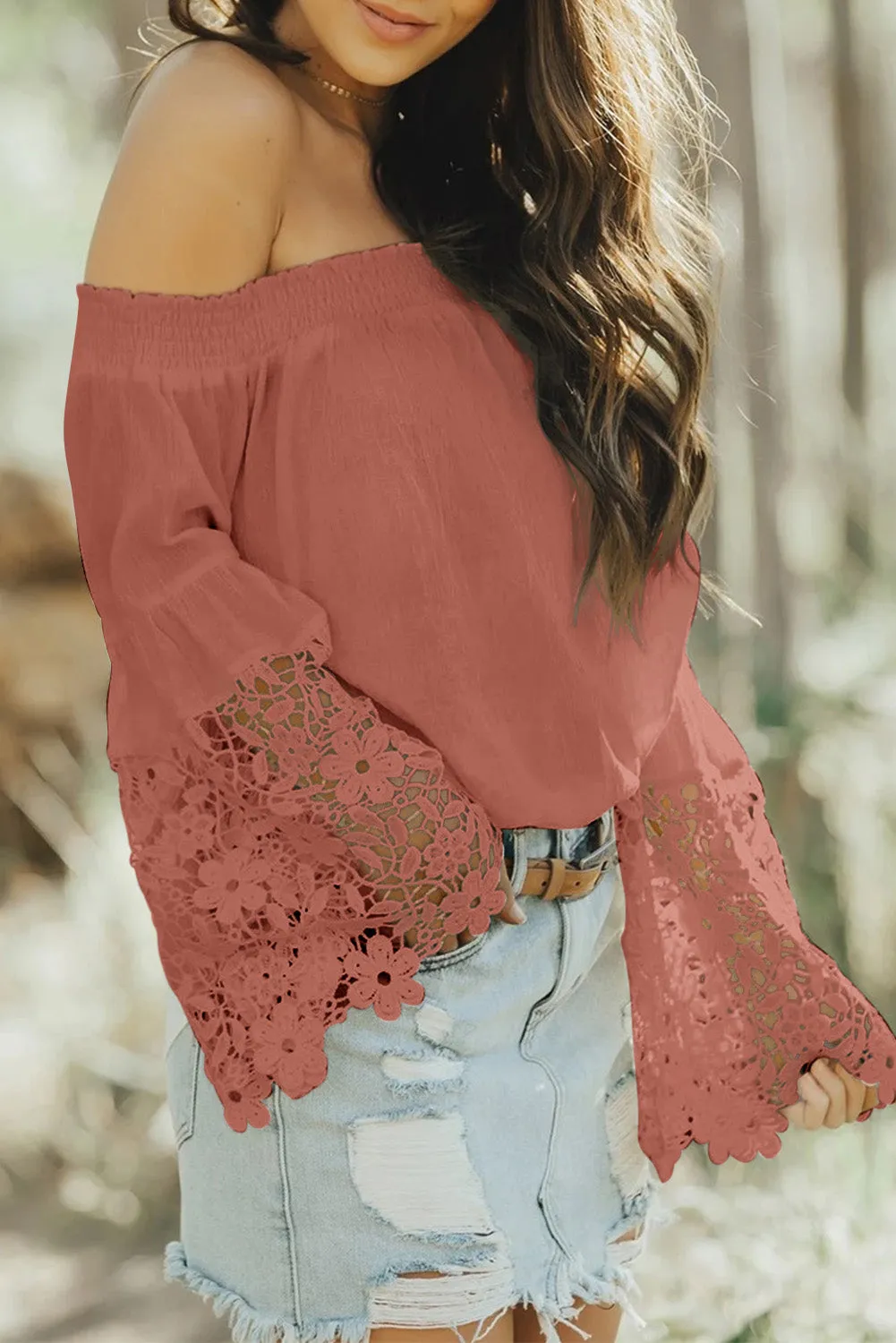 Off Shoulder Crochet Hem Top