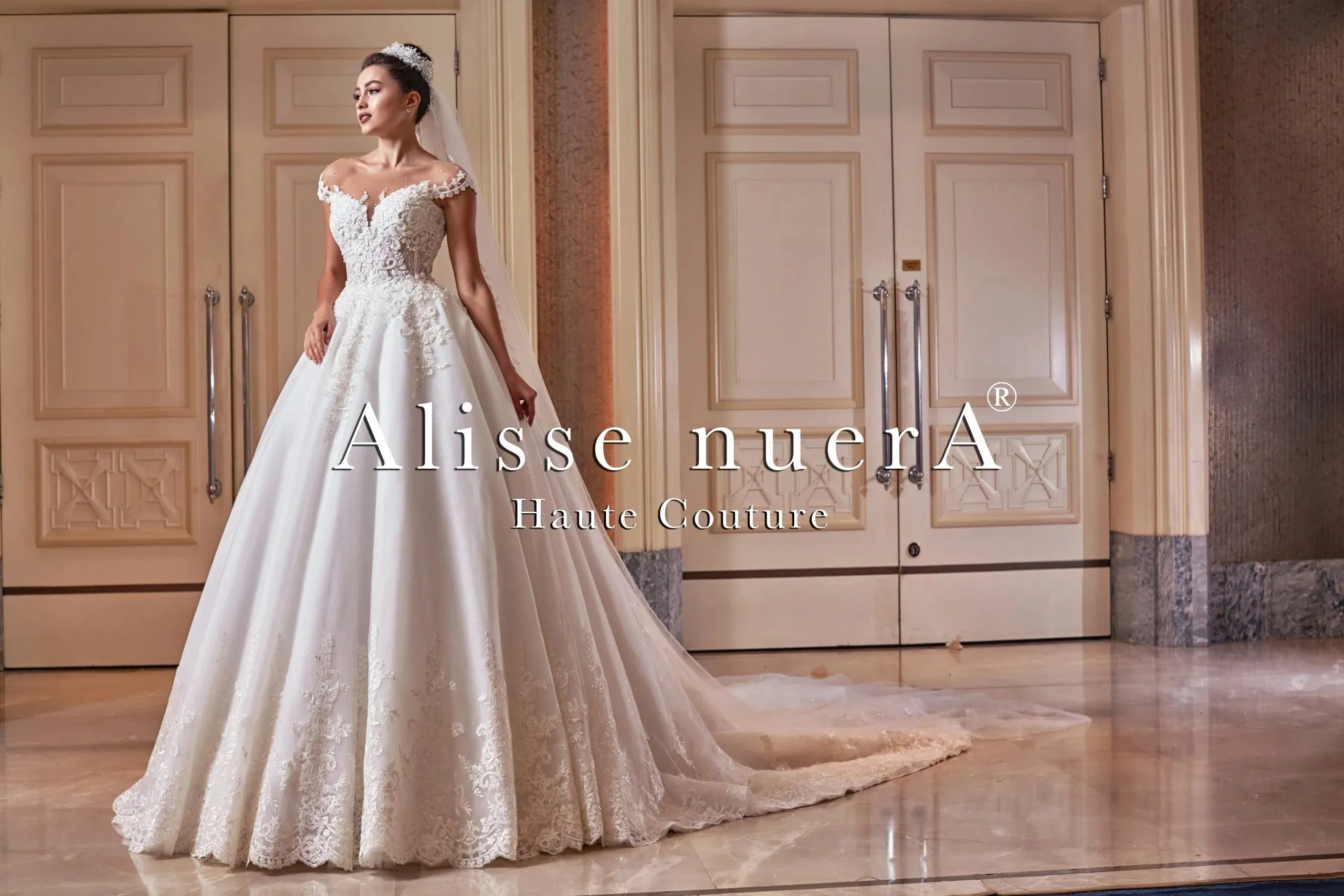Off Shoulder Illusion Scalloped Lace Hemline Wedding Dress