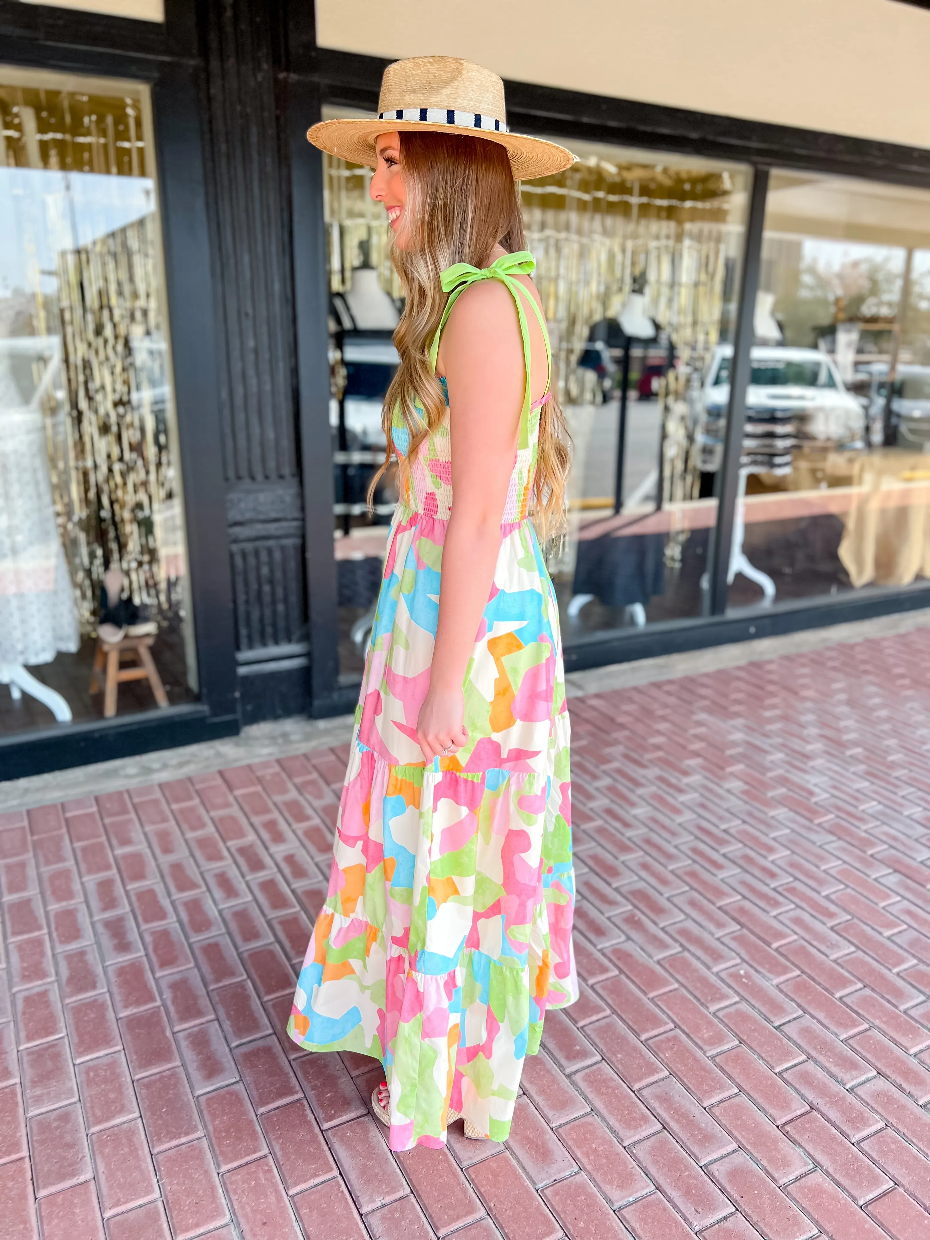 On The Hunt Tied Shoulder Maxi Dress