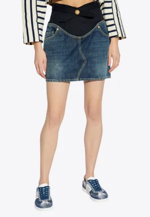 Paneled Mini Denim Skirt