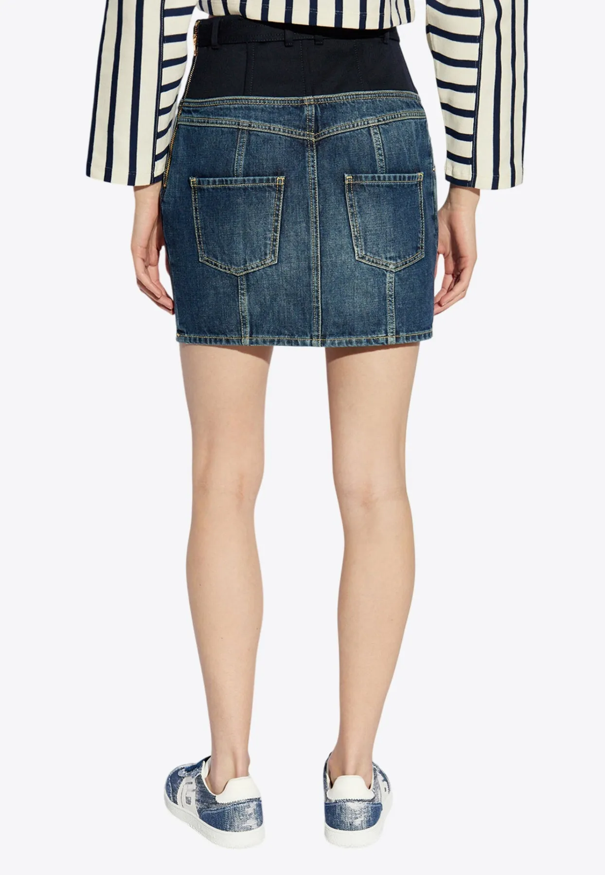 Paneled Mini Denim Skirt