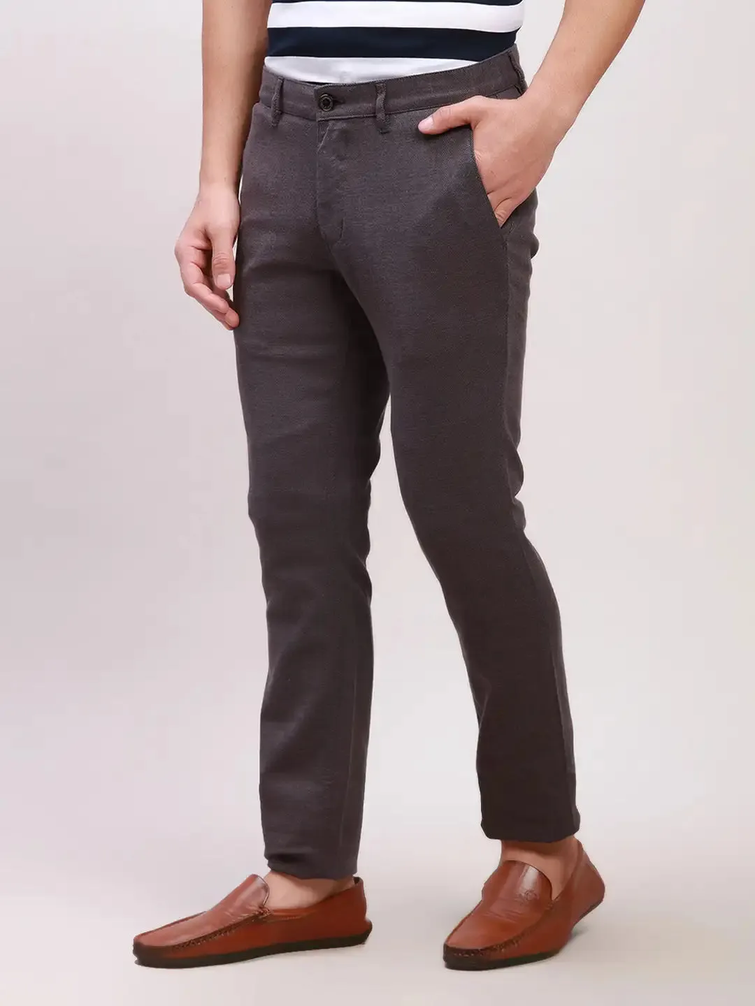 Parx Men Black Yarn Dyed Super Slim Cotton Blend Trousers
