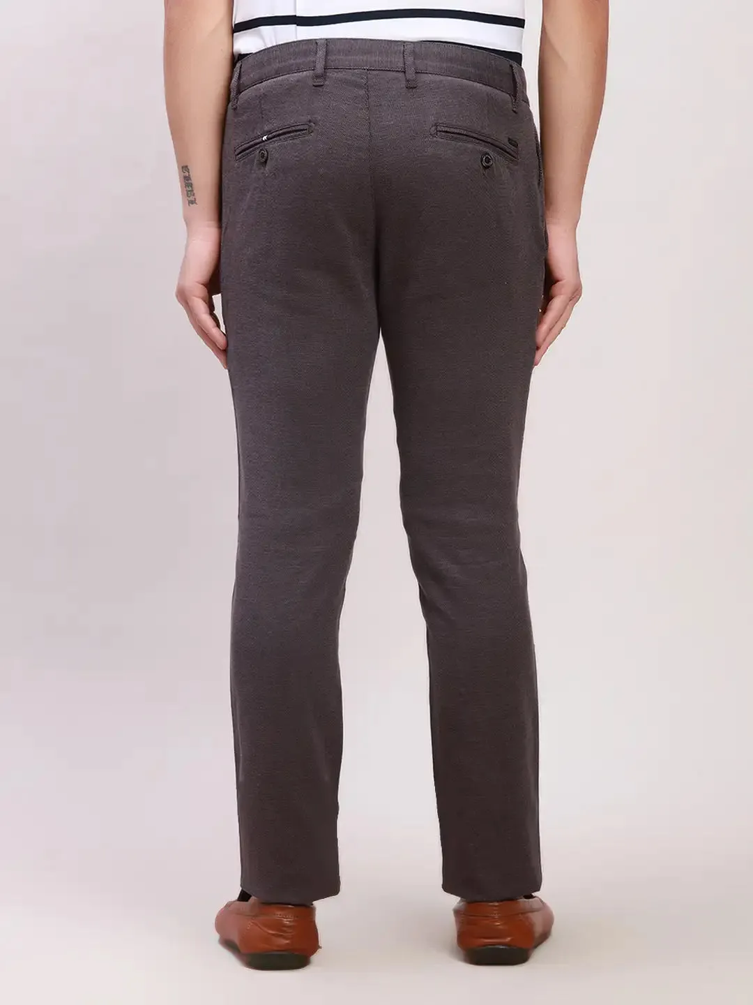 Parx Men Black Yarn Dyed Super Slim Cotton Blend Trousers