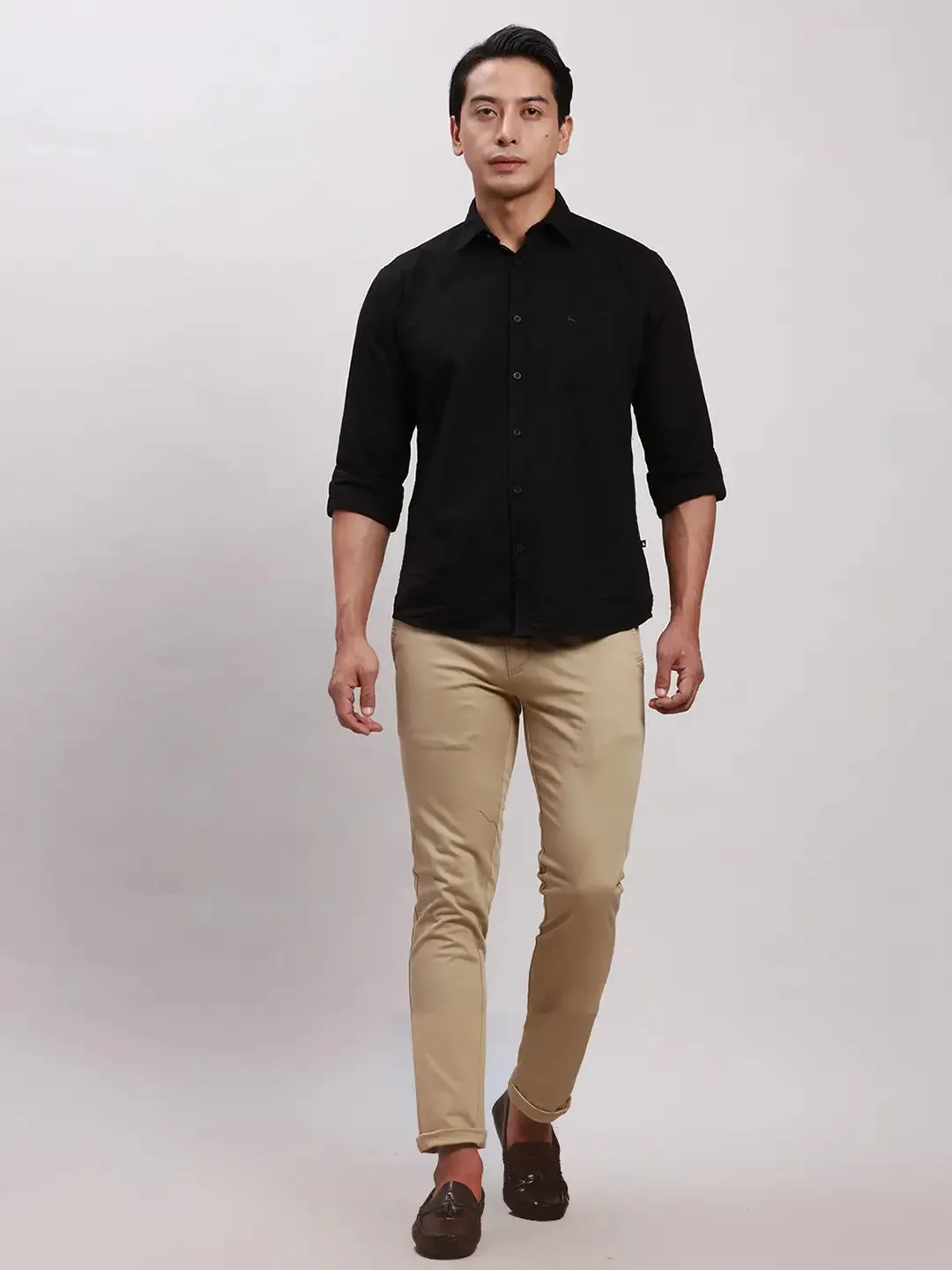 Parx Men Khaki Super Slim Fit Solid Cotton Blend Trousers